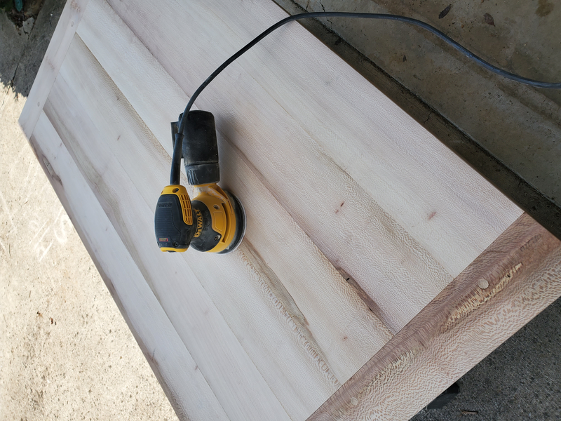 Random orbit sander on the table top; yes I know this is cheating